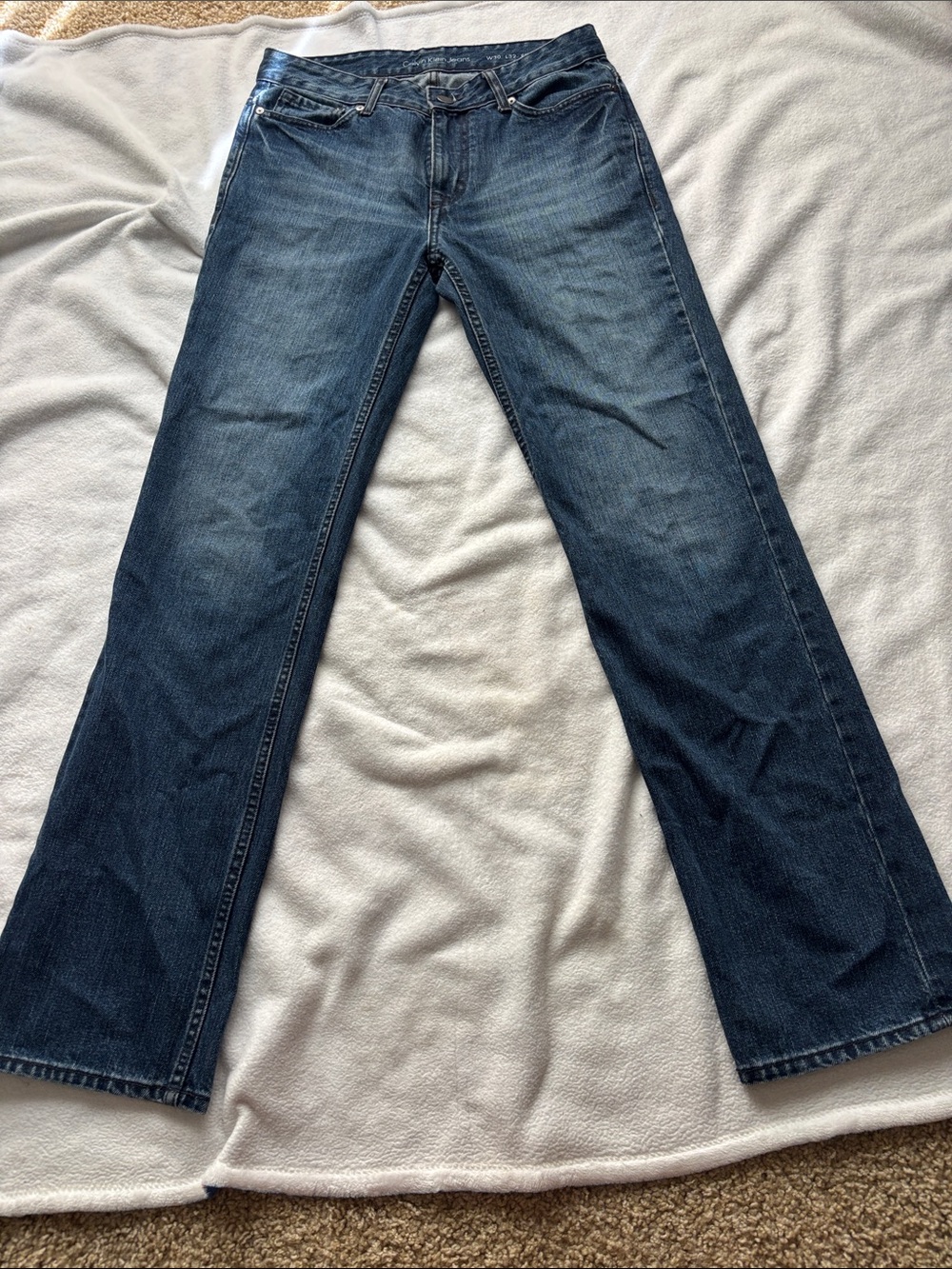 Calvin Klein Mens Bootcut Jeans in Dark Blue Denim
